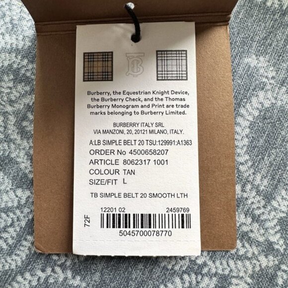 BURBERRY BELT LEATHER BROWN TAN TB THOMAS BURBERRY MONOGRAM LOGO WOMENS SZ LARGE - Picture 8 of 8